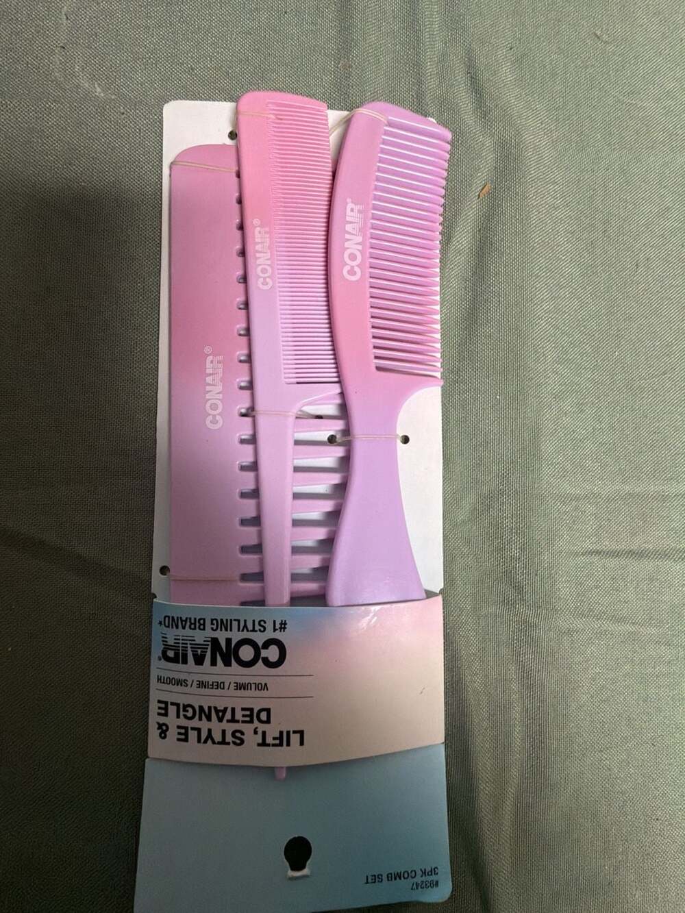 Conair Lift, Style & Detangle 3PK Comb Set Pink Ombre